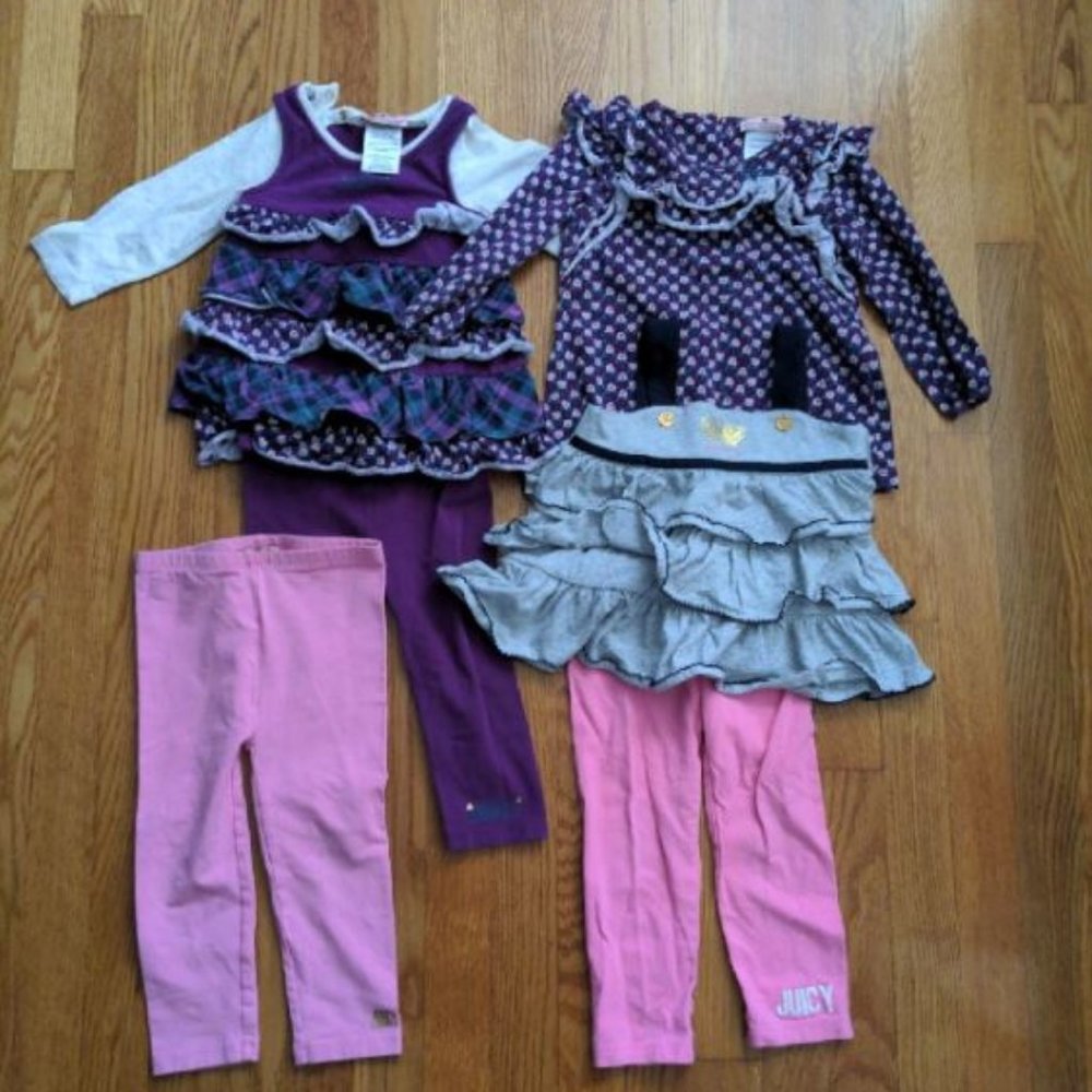 6 PIECE JUICY COUTURE BABY TODDLER CLOTHING BUNDLE DRESS TOPS PANTS 18 - 24 M